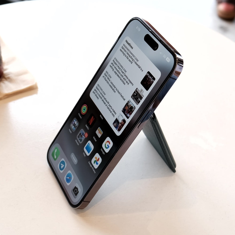 Bare Cases - MagSafe Wallet with Stand - on iPhone - Portrait Stand Mode - Front