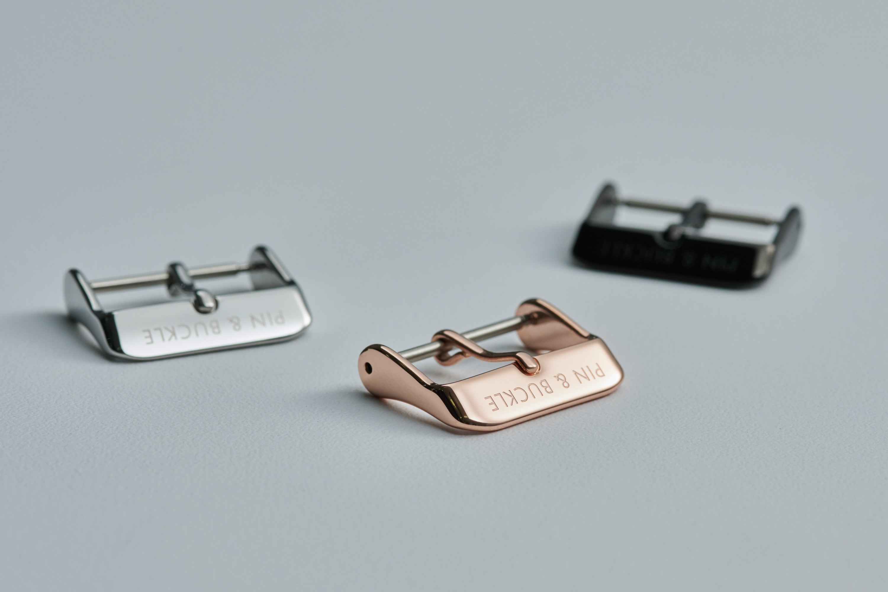 Pin and Buckle Apple Watch Bands - Polished Stainless Steel Buckles in Silver Gold and Black