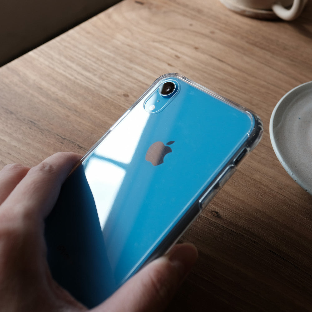 Bare Back Minimlist Shock Resistant Case with a Clear Glass Back for iPhone XR