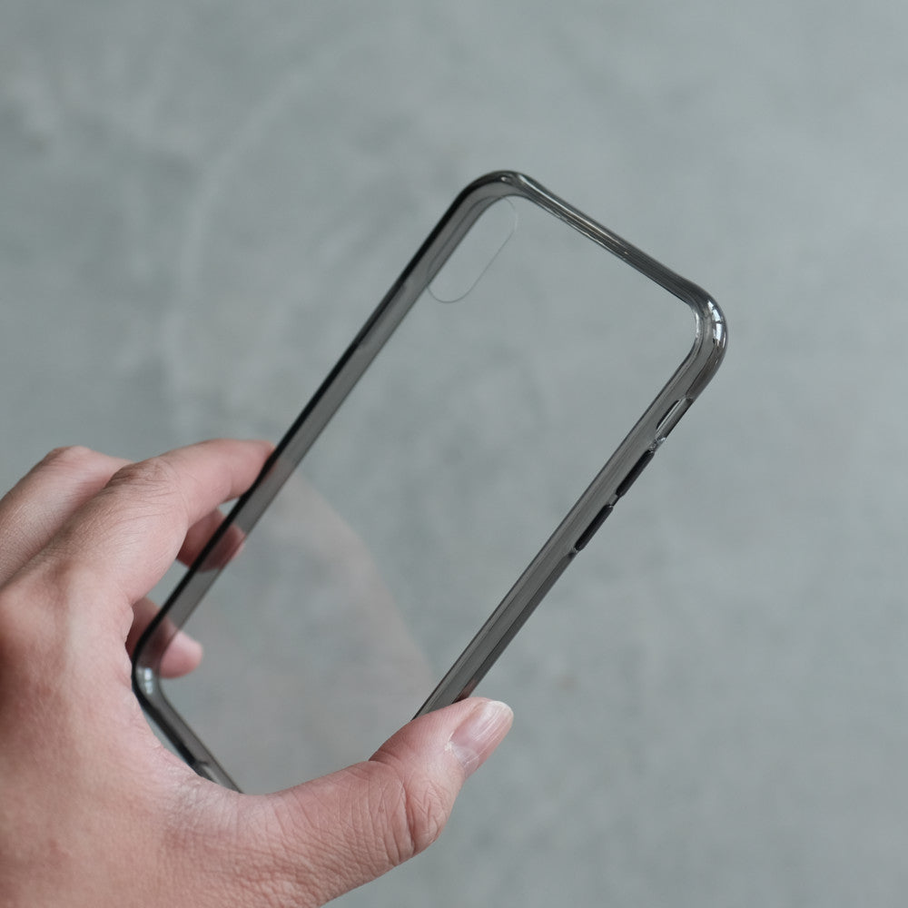 Bare Back Minimlist Shock Resistant Case with a Clear Glass Back for iPhone XS and XS Max - Clear Black Case Only