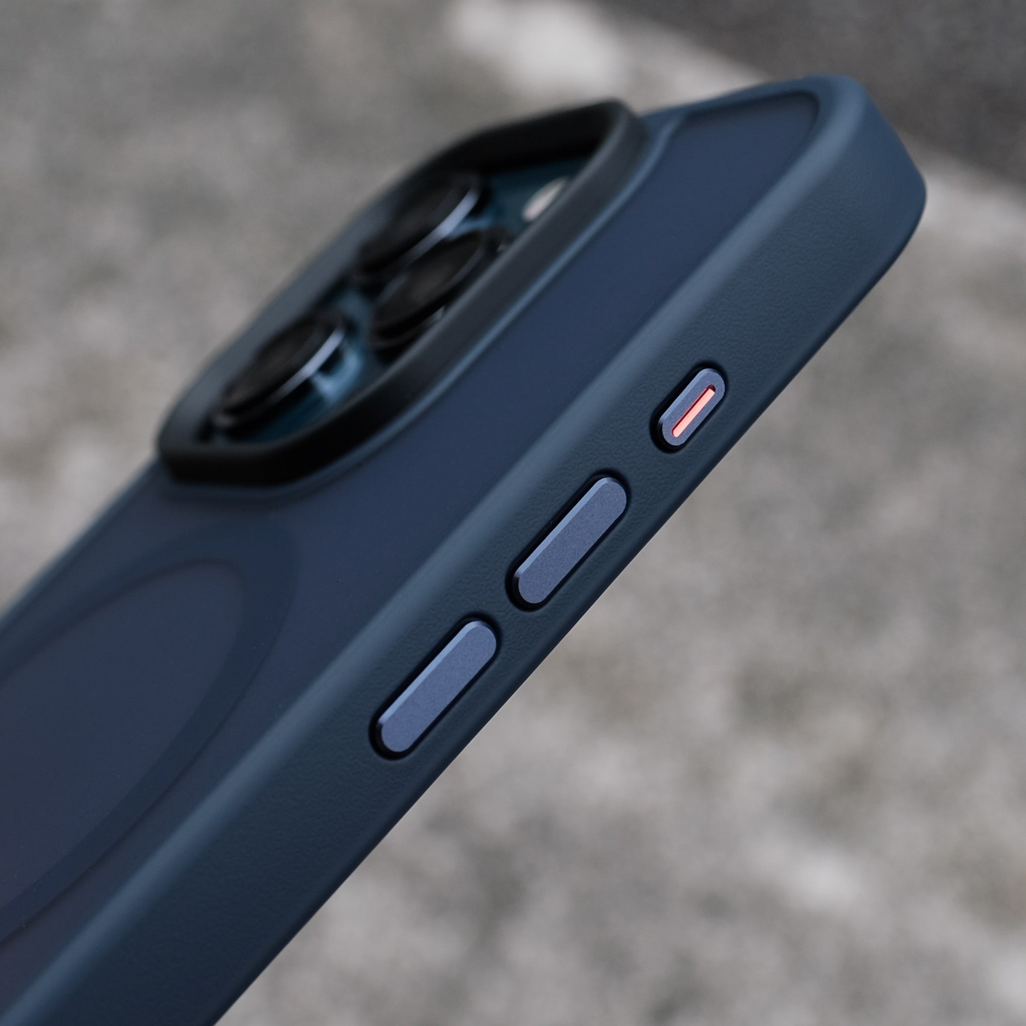 Bare Armour Case for iPhone 15 Pro Max - Minimalist Slim Shock Proof MagSafe Case for iPhone 15 Pro Max - Blue Titanium - Metal Buttons