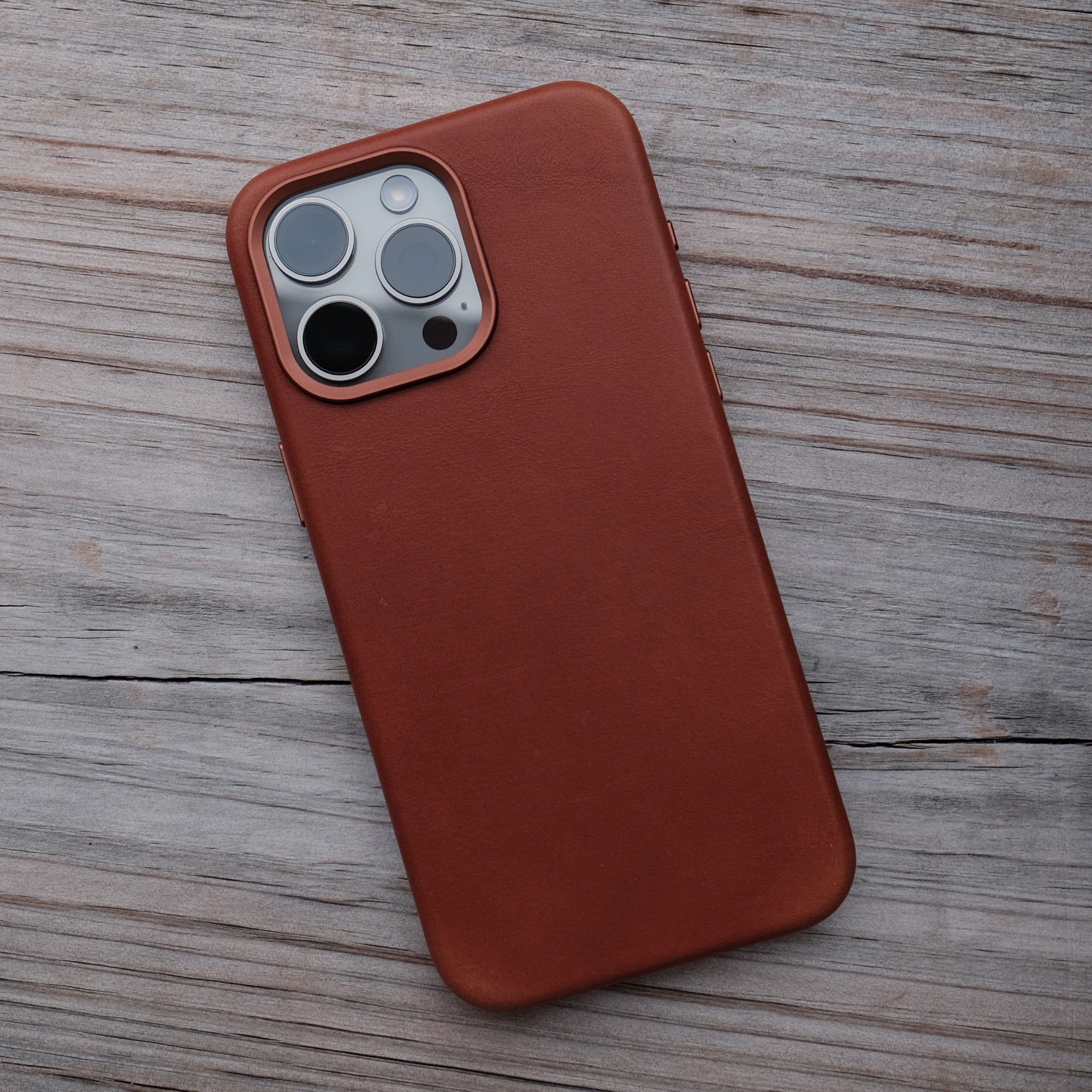 Bare Skin Case for iPhone 15 Pro Max - Full-Grain Leather Case with MagSafe for iPhone 15 Pro Max - Cinnamon