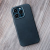 Bare Skin Case for iPhone 15 Pro Max - Full-Grain Leather Case with MagSafe for iPhone 15 Pro Max - Midnight Blue