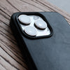 Bare Skin Case for iPhone 15 Pro - Full-Grain Leather Case with MagSafe for iPhone 15 Pro - Black - Metal Camera Surround