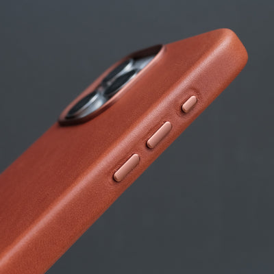 Bare Skin Case for iPhone 15 Pro - Full-Grain Leather Case with MagSafe for iPhone 15 Pro - Cinnamon - Metal Buttons