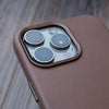 Bare Skin Case for iPhone 15 Pro - Full-Grain Leather Case with MagSafe for iPhone 15 Pro - Tortora - Metal Camera Surround