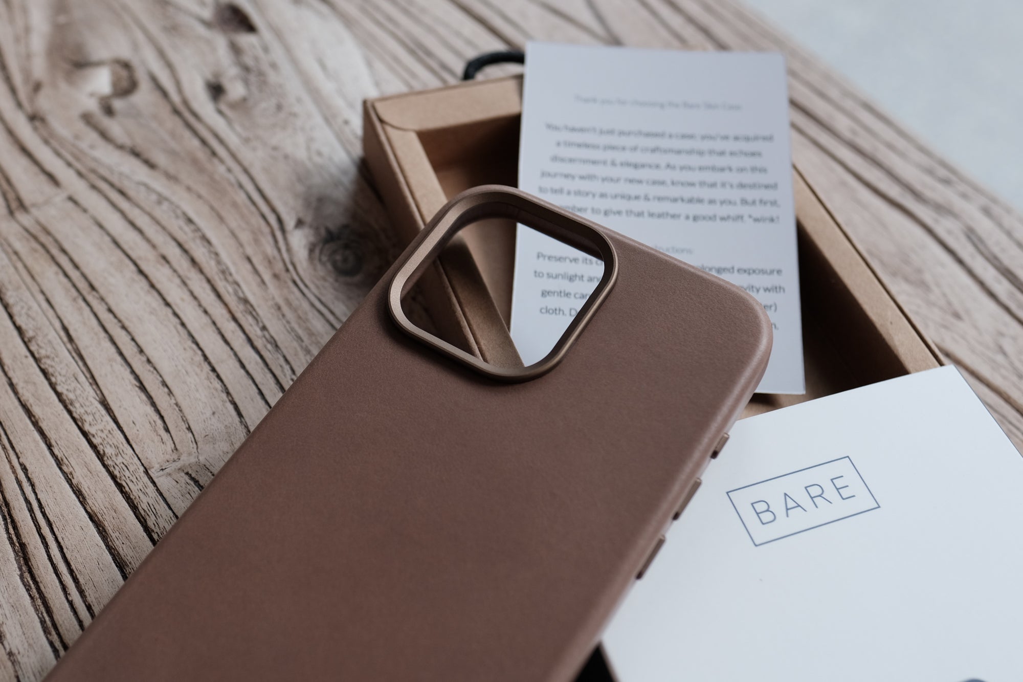Bare Skin Case for iPhone 15 Pro and 15 Pro Max - Full-Grain Leather Case with MagSafe for iPhone 15 Pro and 15 Pro Max - Tortora - in Box